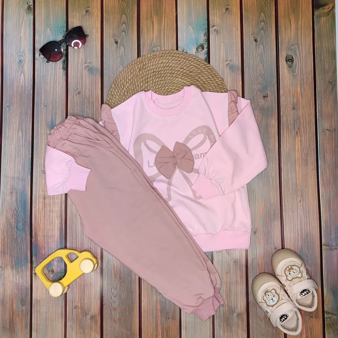 ست بلوز و شلوار دخترانه دورس پنبه مدل پاپیون برجسته